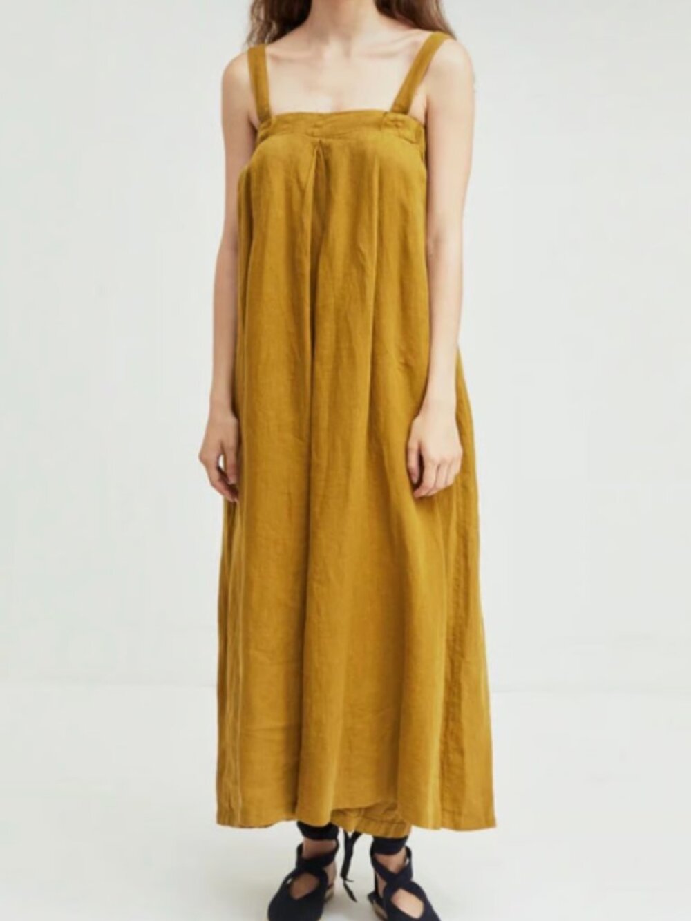 Black Crane Light Golden Yellow Linen Wide leg Jumpsuit NWT – size S